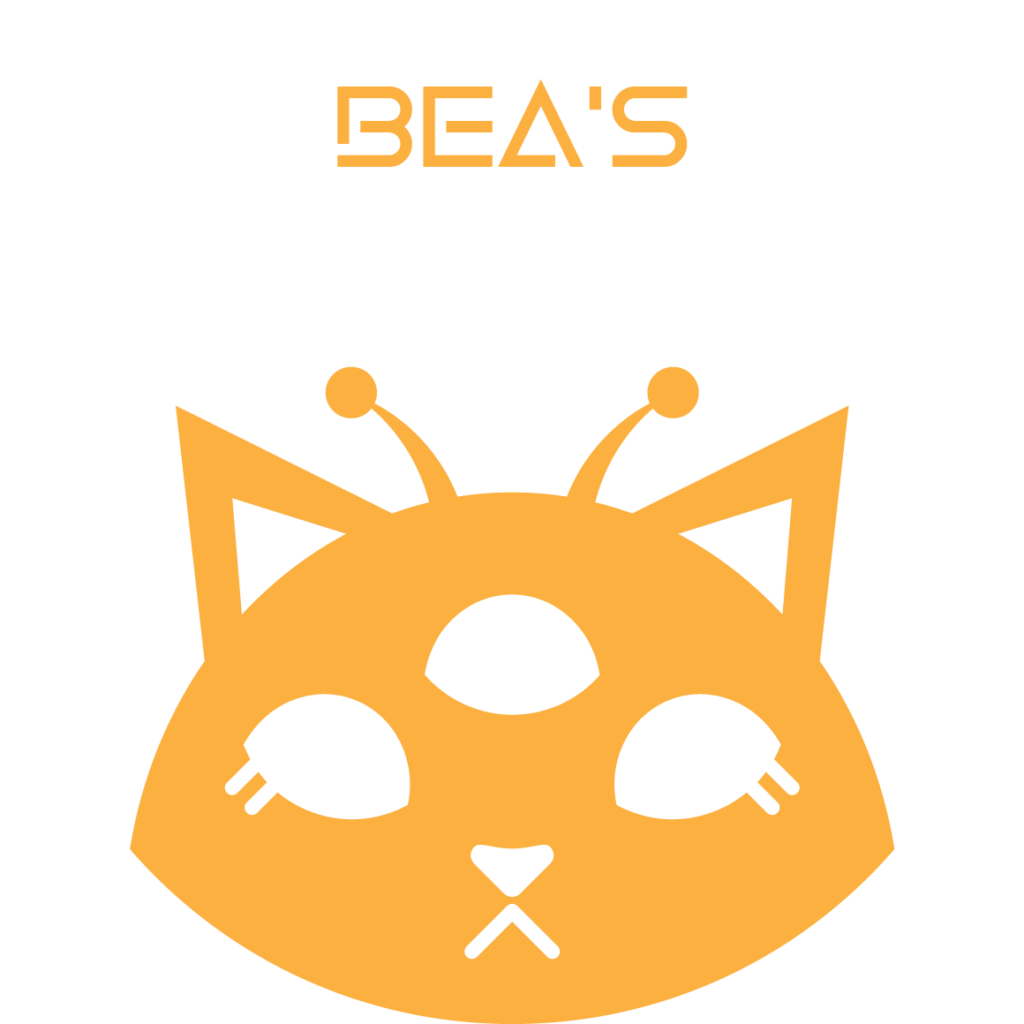 A circle with a cat that says "Bea's World" in futuristic fonts